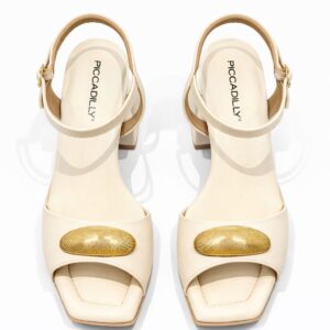 Alpercata Piccadilly Salto Bloco Off White com Detalhe Dourado